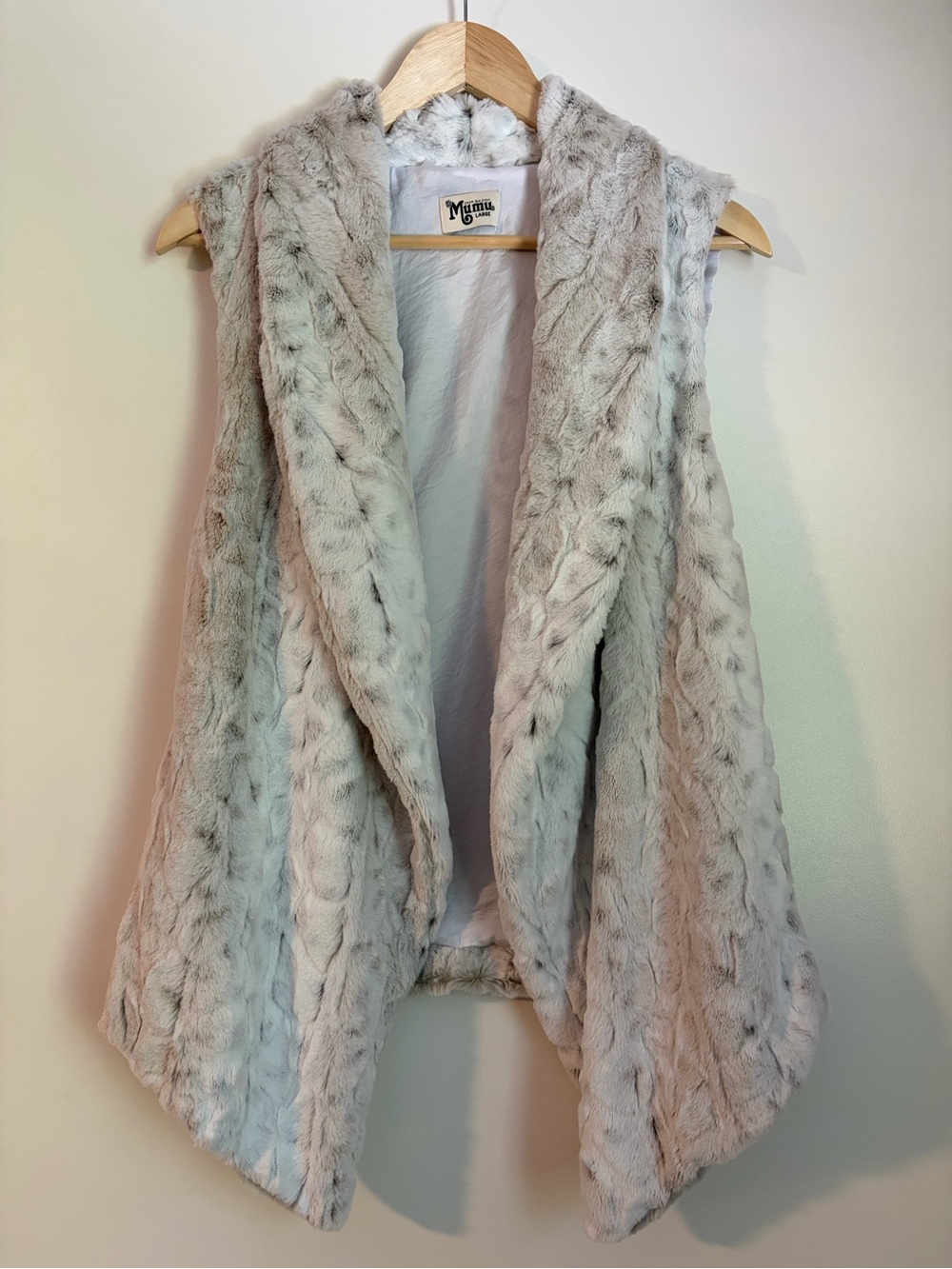 Show Me Your MuMu Fausta Faux Fur Vest Women’s Large Gray Ivory Open Front